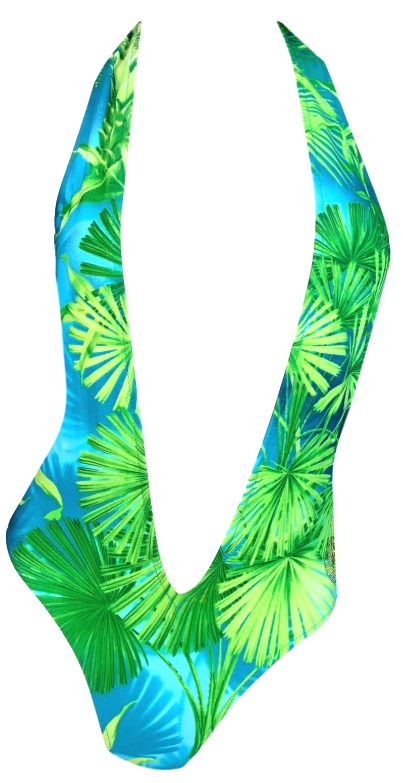 S/S 2000 Gianni Versace Infamous Palm Tree Print Plunging Swimsuit Bodysuit M