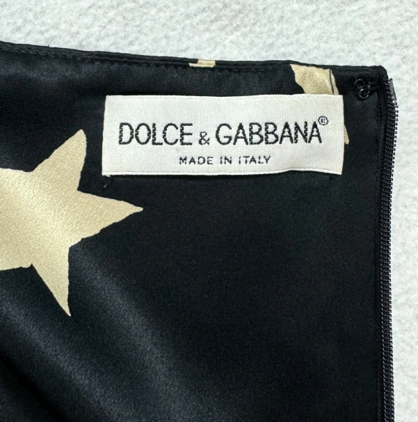 Vintage S/S 1995 Dolce & Gabbana Black & White Star Print Silk Halter Mini Dress