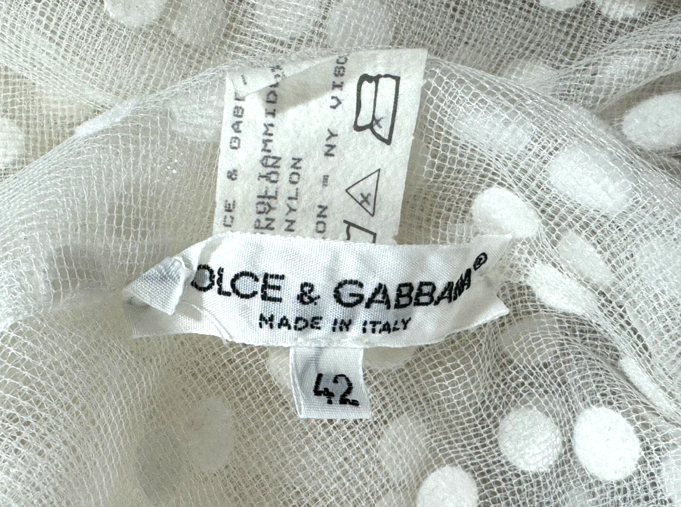 Vintage S/S 1992 Dolce & Gabbana Sheer White Polka Dot Tulle Wrap L/S Crop Top Jacket