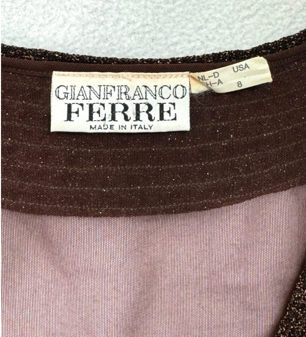 Vintage S/S 1991 Gianfranco Ferre Sheer Brown Bronze Mesh Crop Top