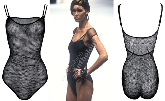 Vintage S/S 1994 Gianfranco Ferre Sheer Black Fishnet Mesh Bodysuit