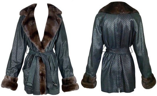 F/W 1995 Fendi by Karl Lagerfeld Reversible Black Leather Logo & Mink Fur Jacket