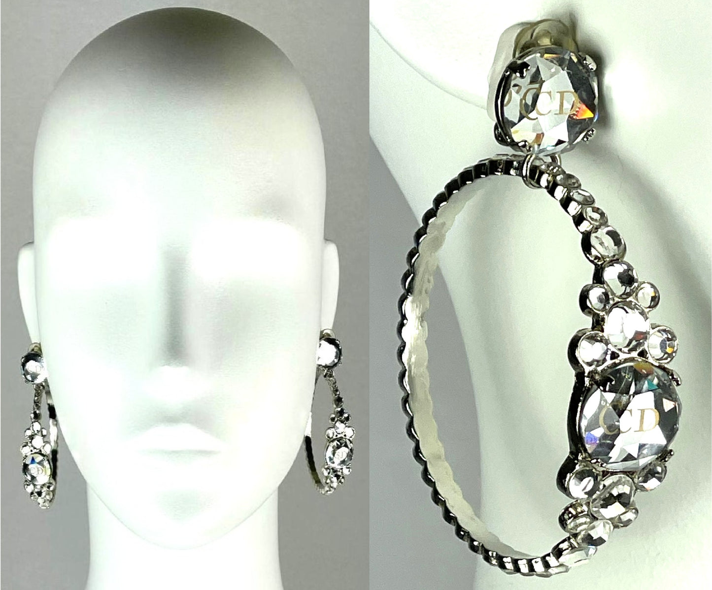 C. 2000 Christian Dior by John Galliano Large Crystal Logo Hoop Earrings