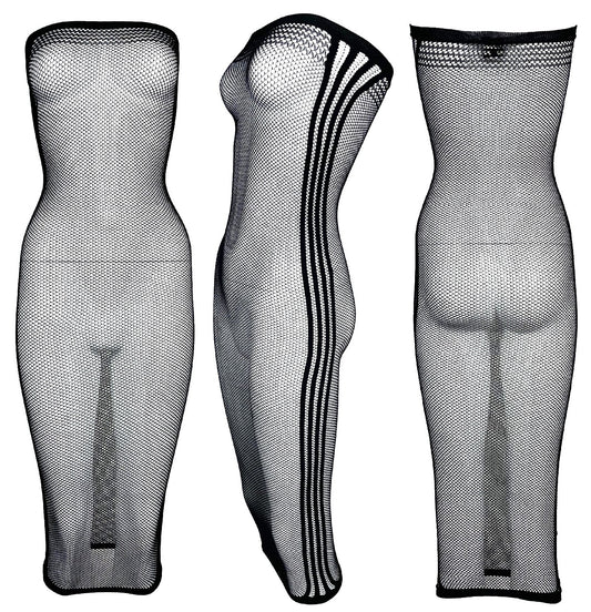 2000's Jean Paul Gaultier Sheer Black Fishnet Strapless Bodystocking Dress