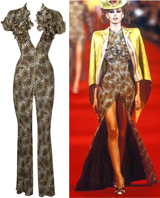 S/S 1997 Givenchy by John Galliano Runway Pin-Up Leopard Silk Maxi Dress