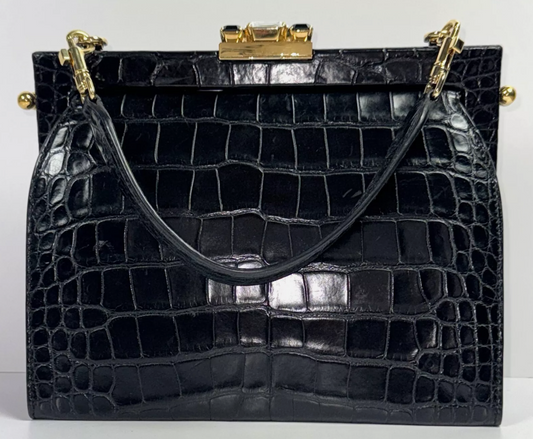 Dolce & Gabbana Alta Moda Haute Couture Black Crocodile Alligator Handbag