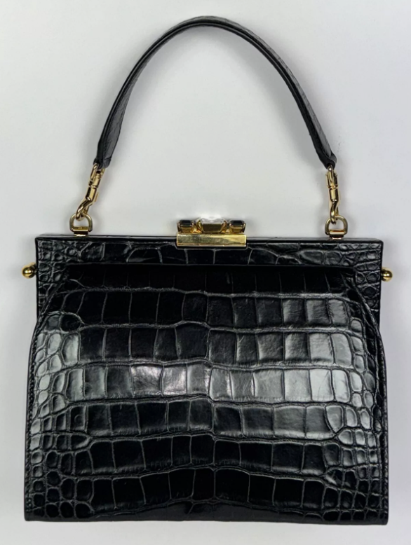 Dolce & Gabbana Alta Moda Haute Couture Black Crocodile Alligator Handbag
