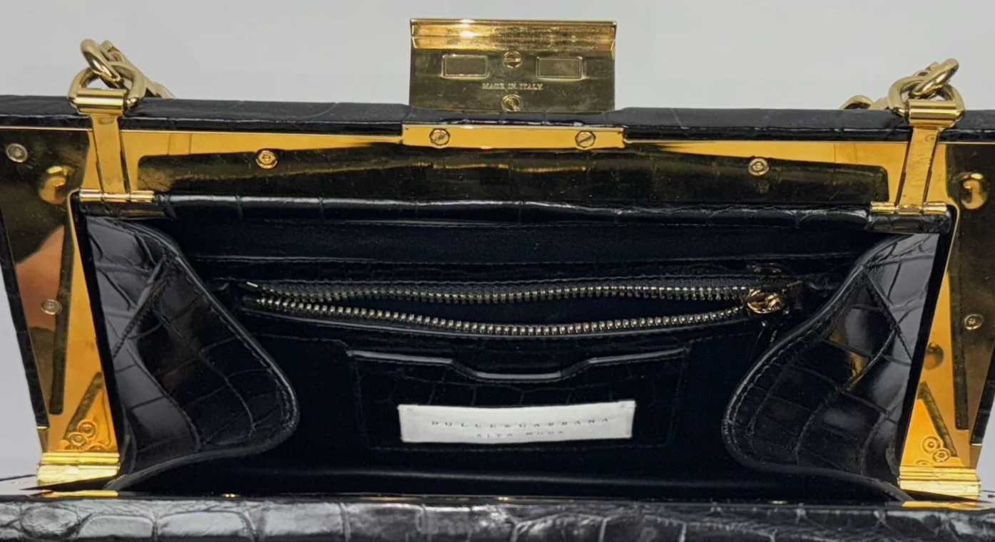 Dolce & Gabbana Alta Moda Haute Couture Black Crocodile Alligator Handbag