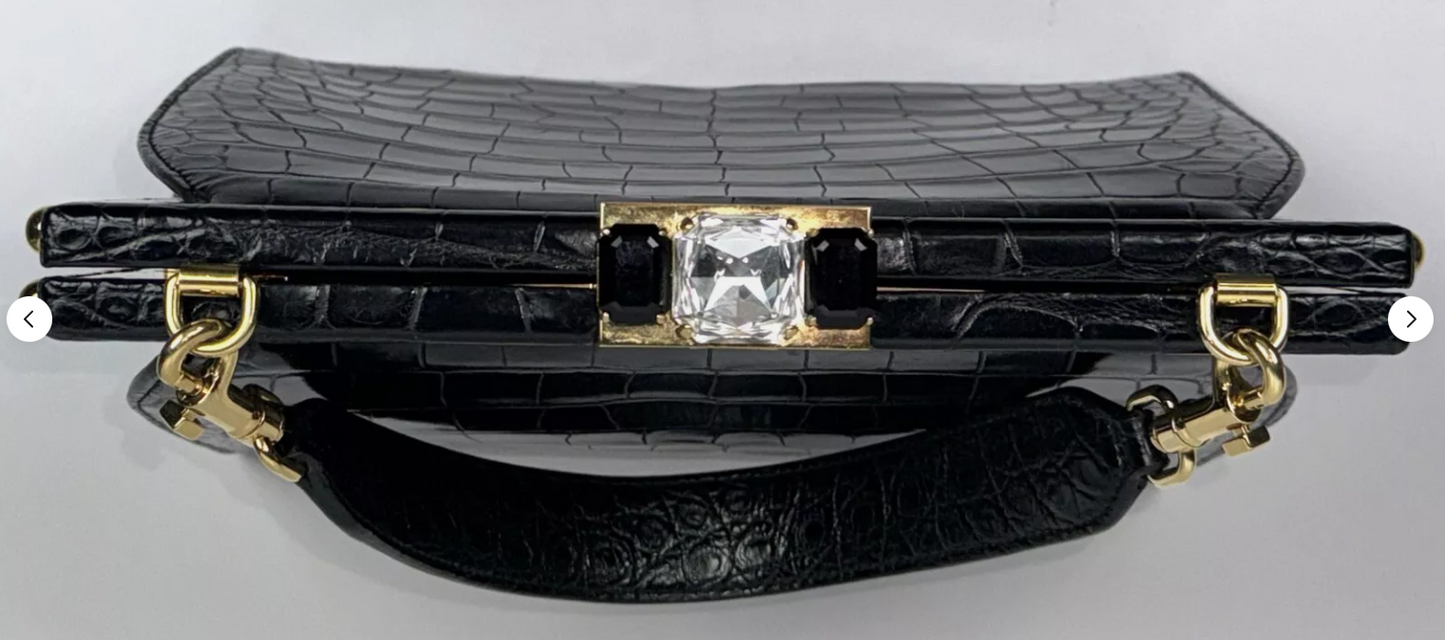 Dolce & Gabbana Alta Moda Haute Couture Black Crocodile Alligator Handbag