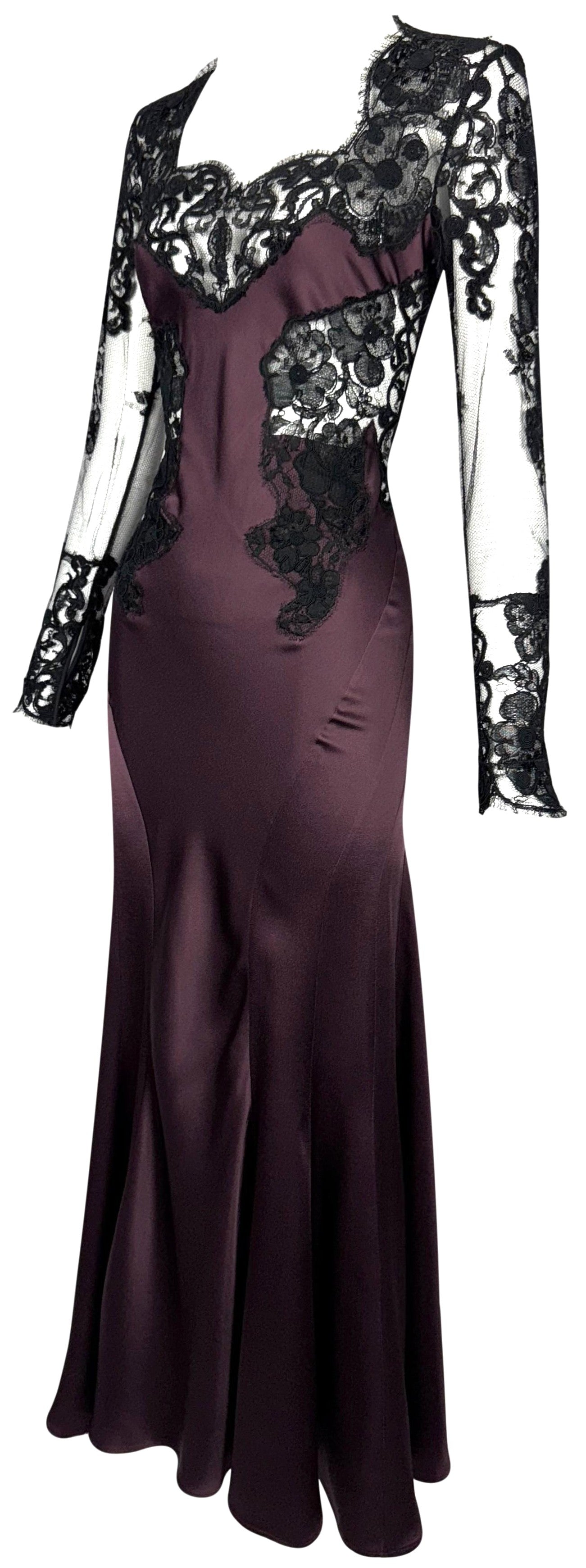 2000's John Galliano Sheer Black Mesh & Lace Goth Queen Morticia Maxi Dress