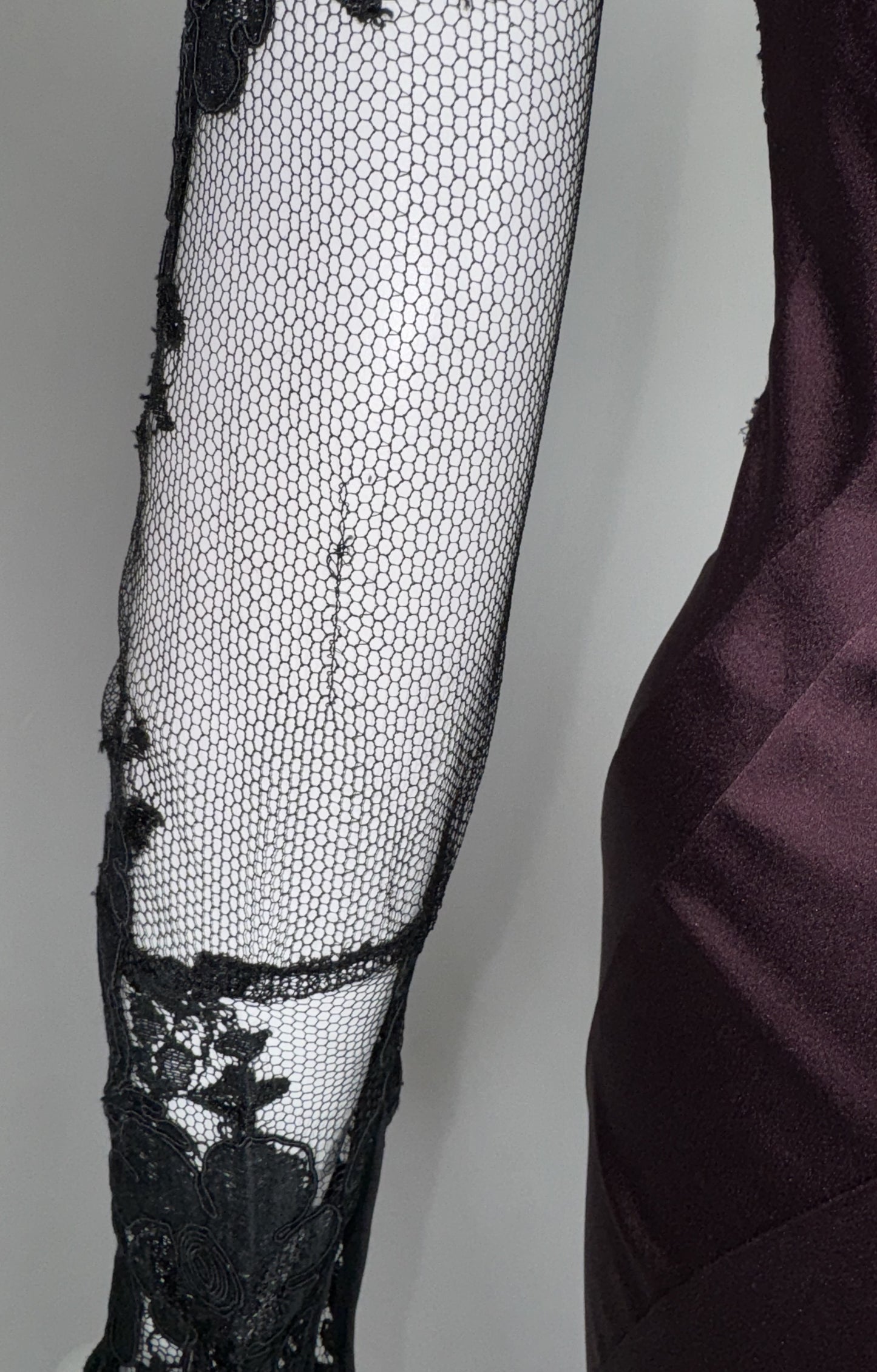 2000's John Galliano Sheer Black Mesh & Lace Goth Queen Morticia Maxi Dress