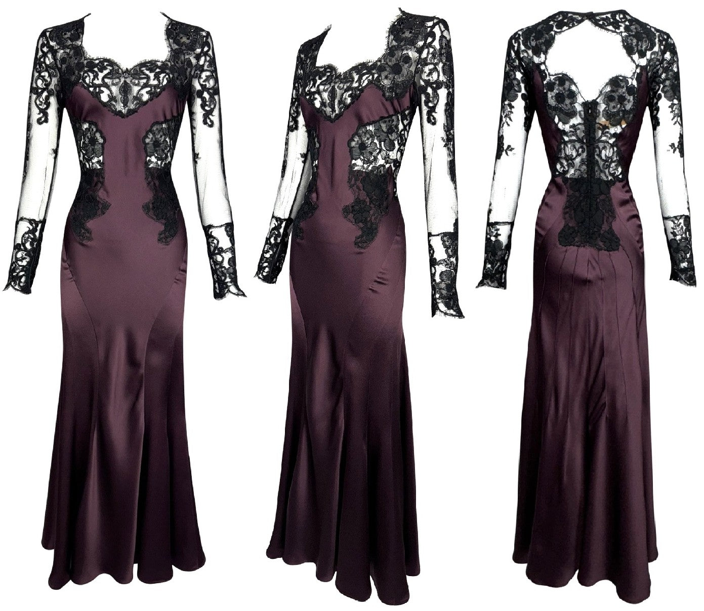 2000's John Galliano Sheer Black Mesh & Lace Goth Queen Morticia Maxi Dress