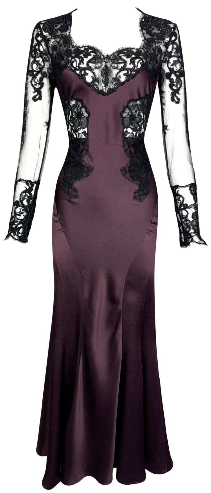 2000's John Galliano Sheer Black Mesh & Lace Goth Queen Morticia Maxi Dress