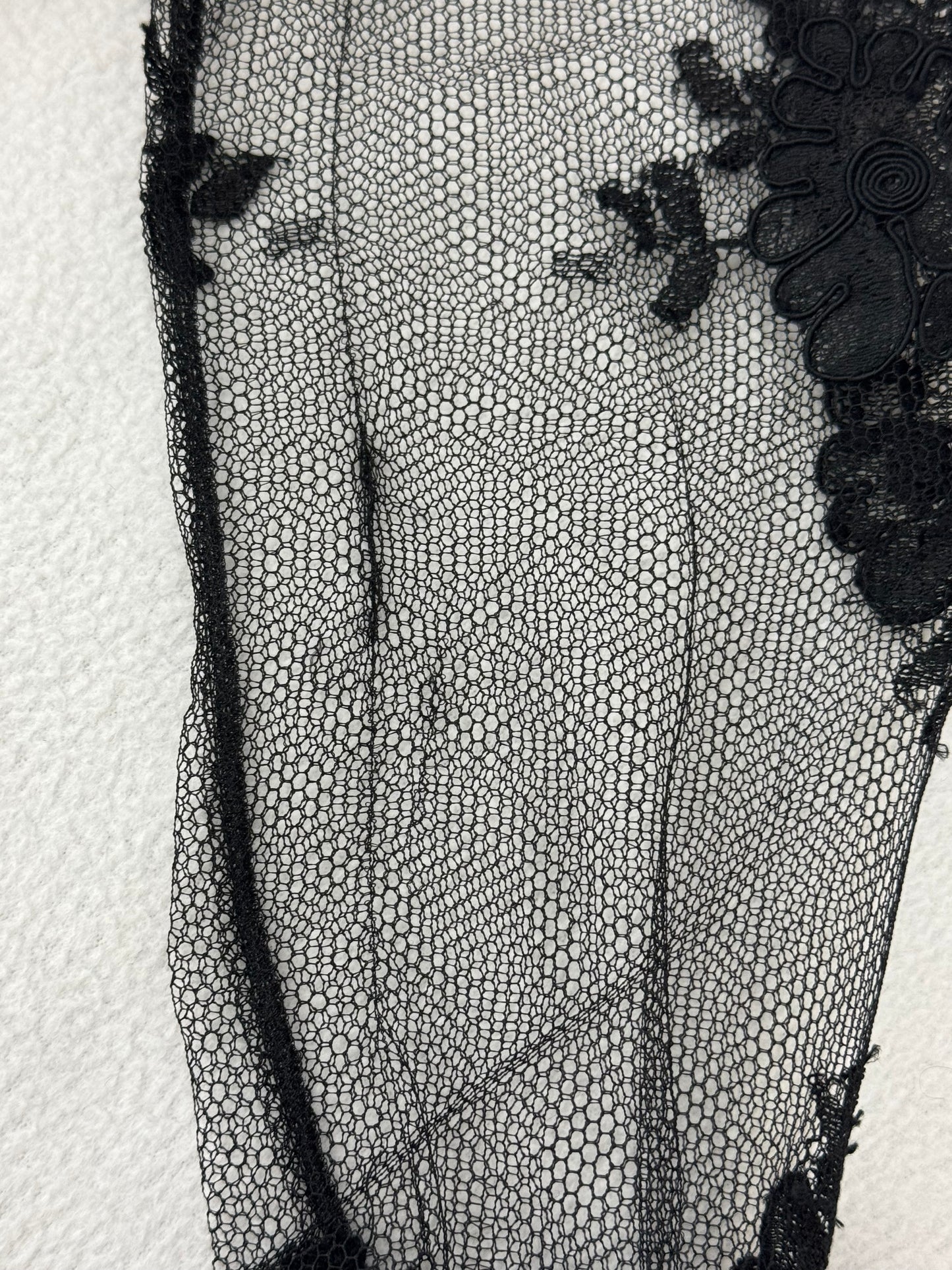 2000's John Galliano Sheer Black Mesh & Lace Goth Queen Morticia Maxi Dress