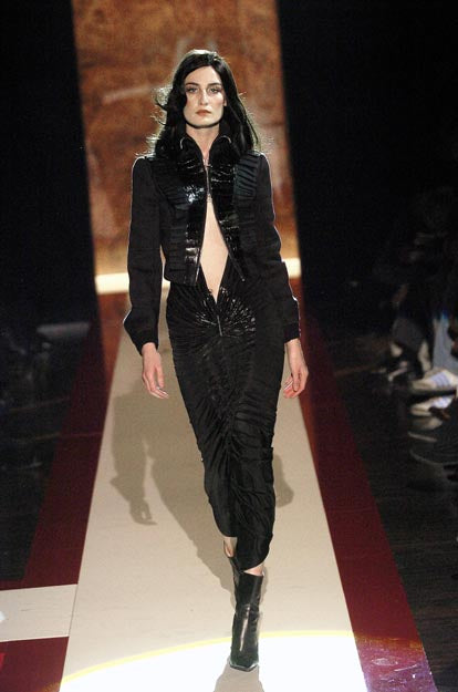 NWT F/W 2004 Gianfranco Ferre Runway Black Plunging Ruched 70's Style Romper Jumpsuit