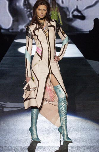 F/W 2003 Roberto Cavalli Runway Leather Moto Bodycon Mermaid Gown Dress w Train