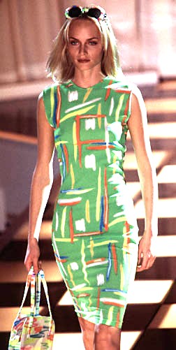 S/S 1996 Gianni Versace Sheer Black Neon Graffiti Spray Paint Silk Mini Dress