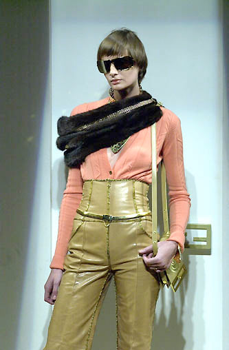 F/W 2000 Fendi Alta Moda Runway Brown Mink Fur & Gold Chainmail Shawl Wrap