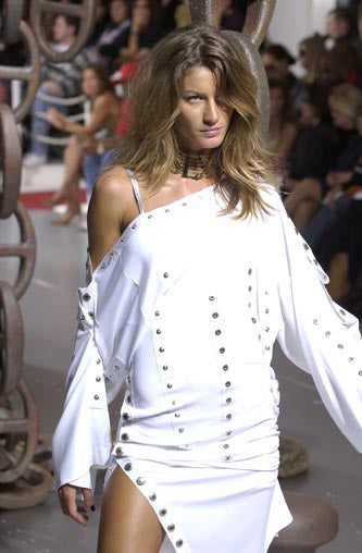 S/S 2003 Dolce & Gabbana Runway White Snap Up Off Shoulder Adjustable Dress