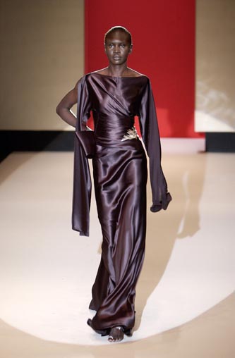 S/S 2003 Gianfranco Ferre Runway Japanese Kimono Sleeve & Bow Black Satin Top & Skirt Gown w Train