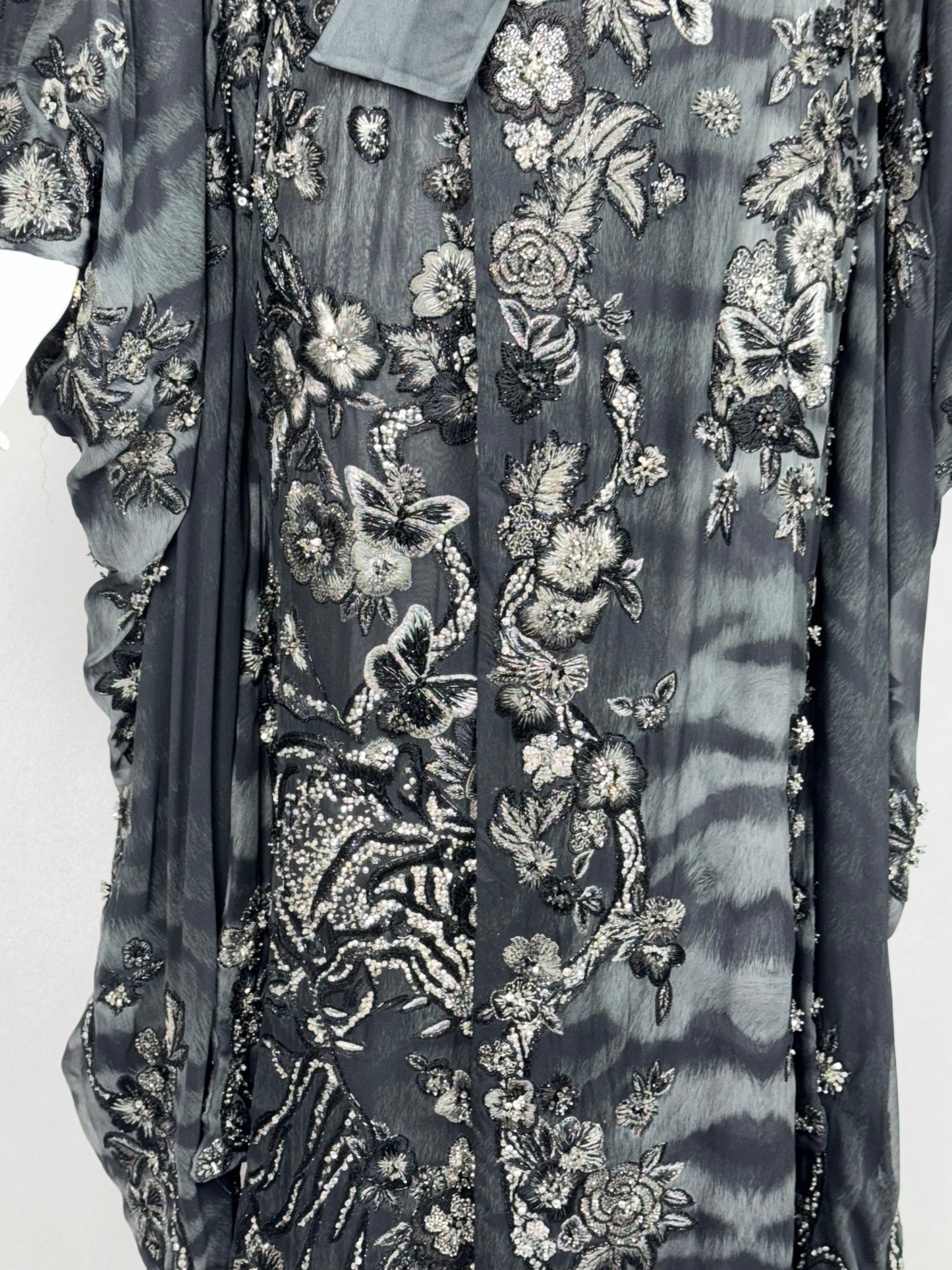 RARE Roberto Cavalli Haute Couture Custom Sheer Black Tiger Silk Japanese Cherry Blossom Fully Embellished Kimono Gown Dress w Small Train