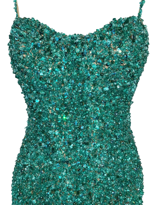 Roberto Cavalli Couture Sheer Nude Mesh Green Beaded Crystal Embellished Gown Dress