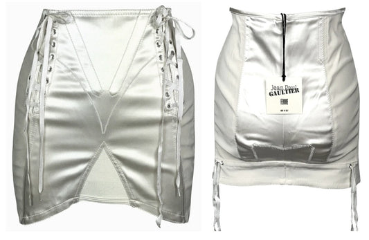 2000's Jean Paul Gaultier Ivory Satin Girdle Corset Mini Skirt