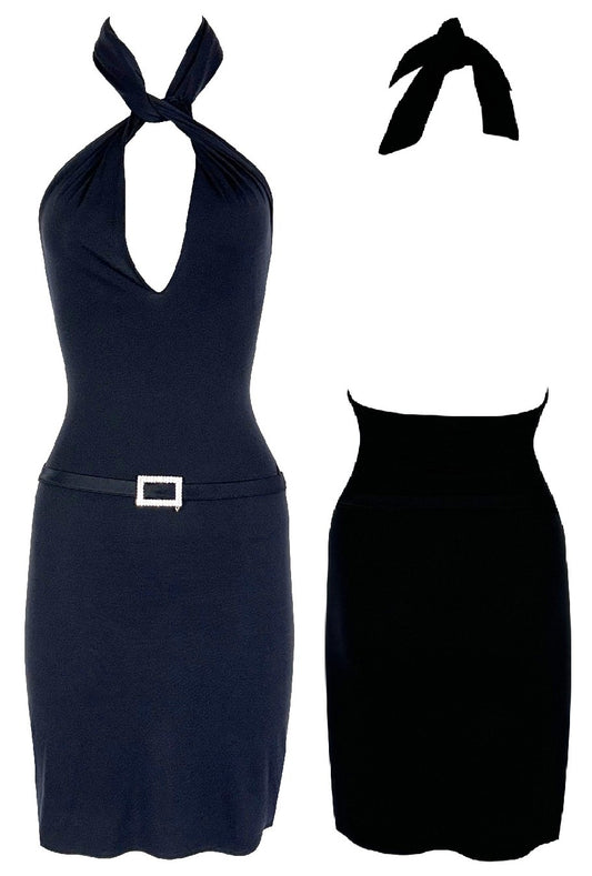 2004 Christian Dior by John Galliano Black Nylon Cut-Out Bodycon Mini Dress