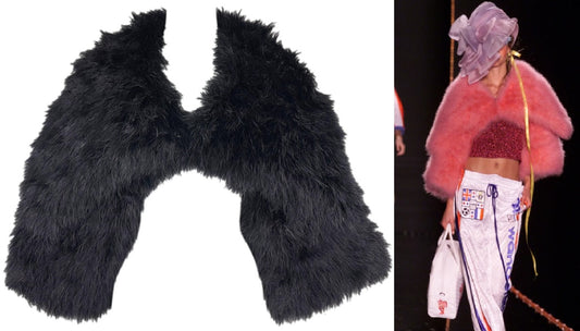 F/W 2000 John Galliano Runway Black Chubby Wide Collar Feather Cropped Jacket Coat