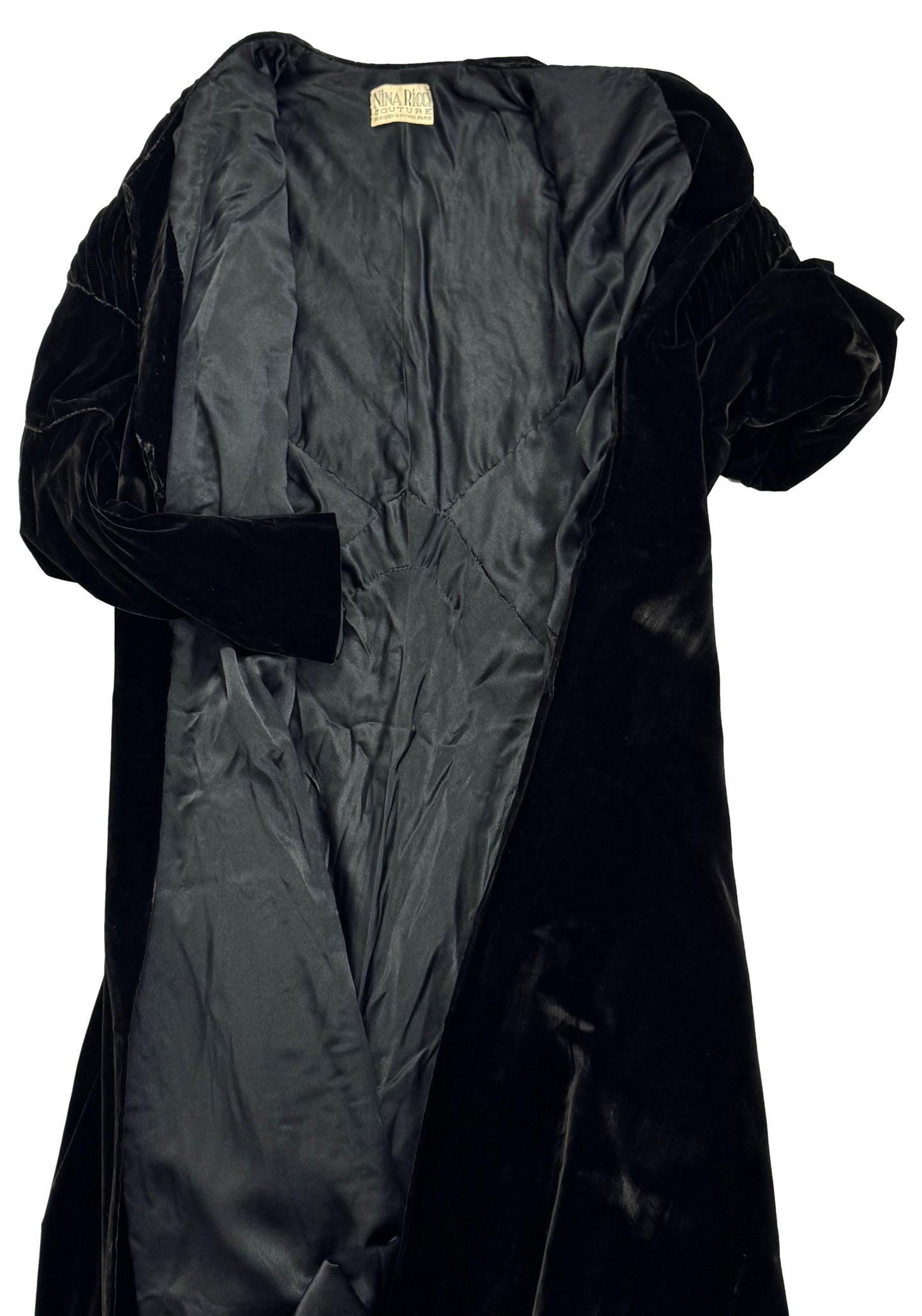 Vintage C. 1937 Nina Ricci Haute Couture Black Velvet Long Coat Dress