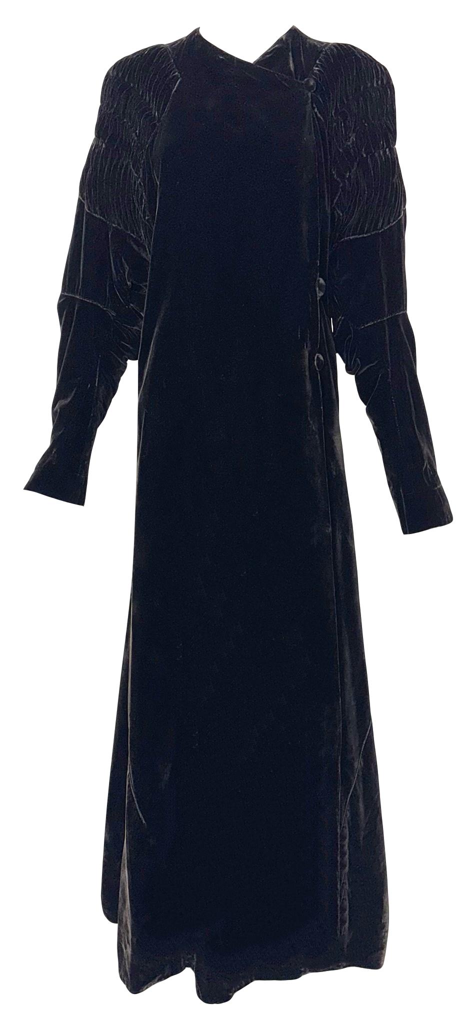 Vintage C. 1937 Nina Ricci Haute Couture Black Velvet Long Coat Dress