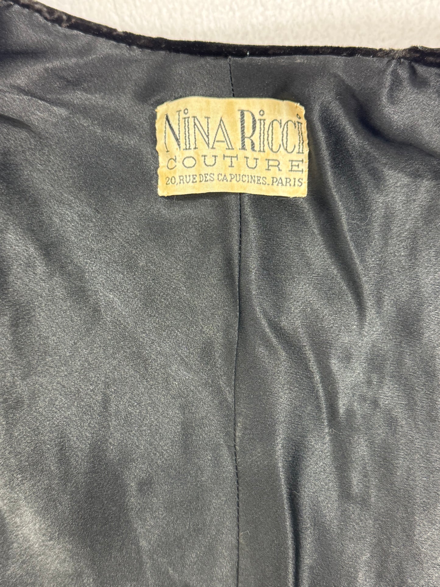 Vintage C. 1937 Nina Ricci Haute Couture Black Velvet Long Coat Dress