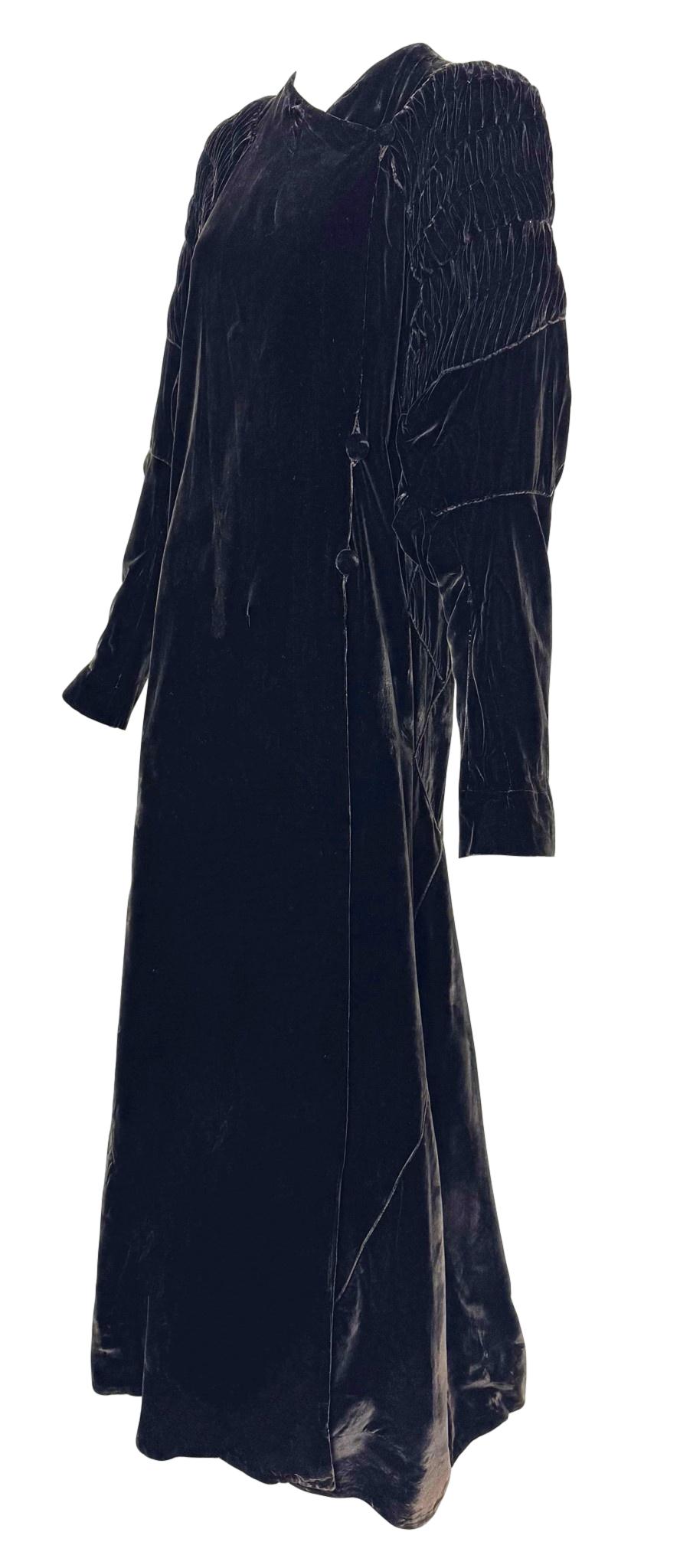 Vintage C. 1937 Nina Ricci Haute Couture Black Velvet Long Coat Dress