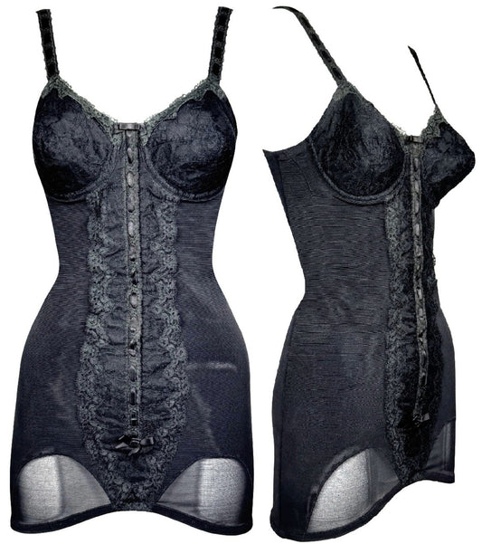 1950's Christian Dior Old Hollywood Starlet Pin-Up Sheer Black Nylon & Lace Cone Bra Mini Dress Lingerie