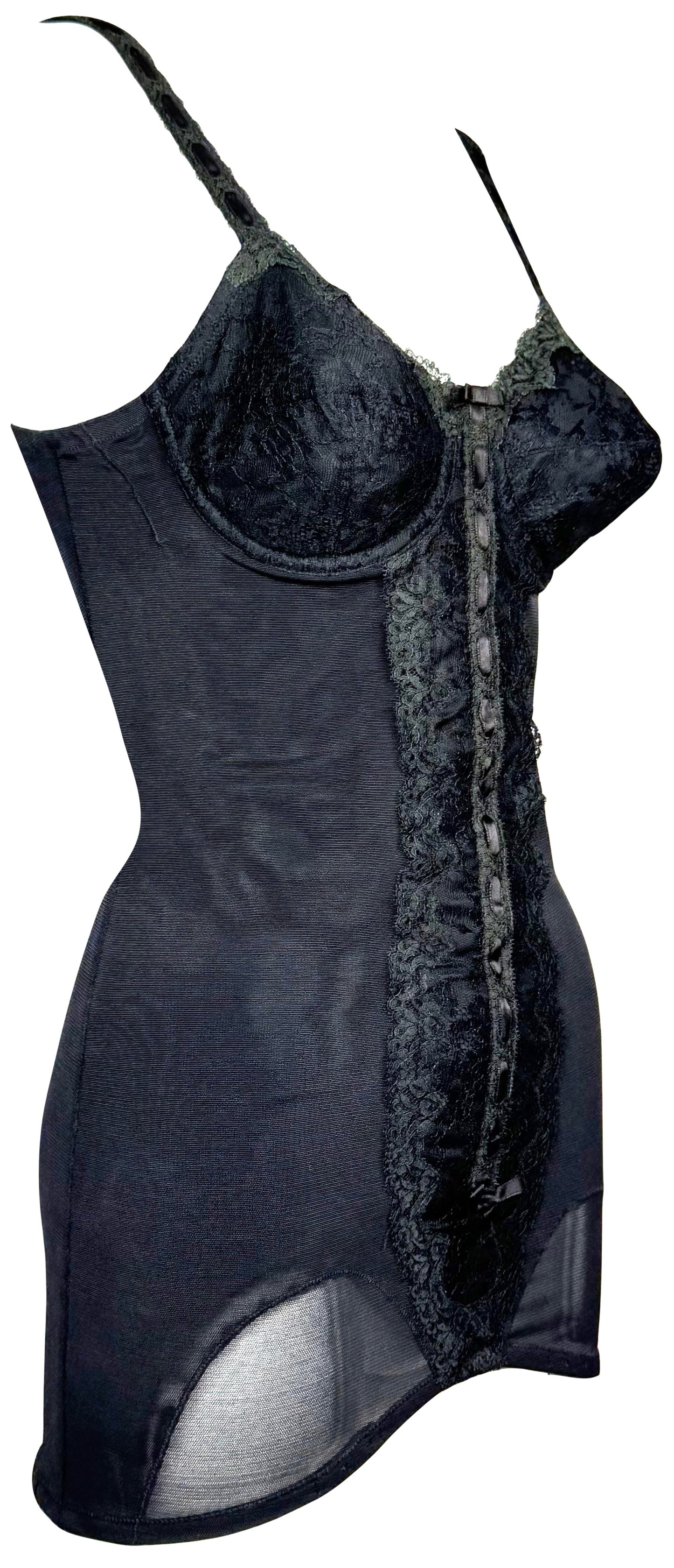 1950's Christian Dior Old Hollywood Starlet Pin-Up Sheer Black Nylon & Lace Cone Bra Mini Dress Lingerie