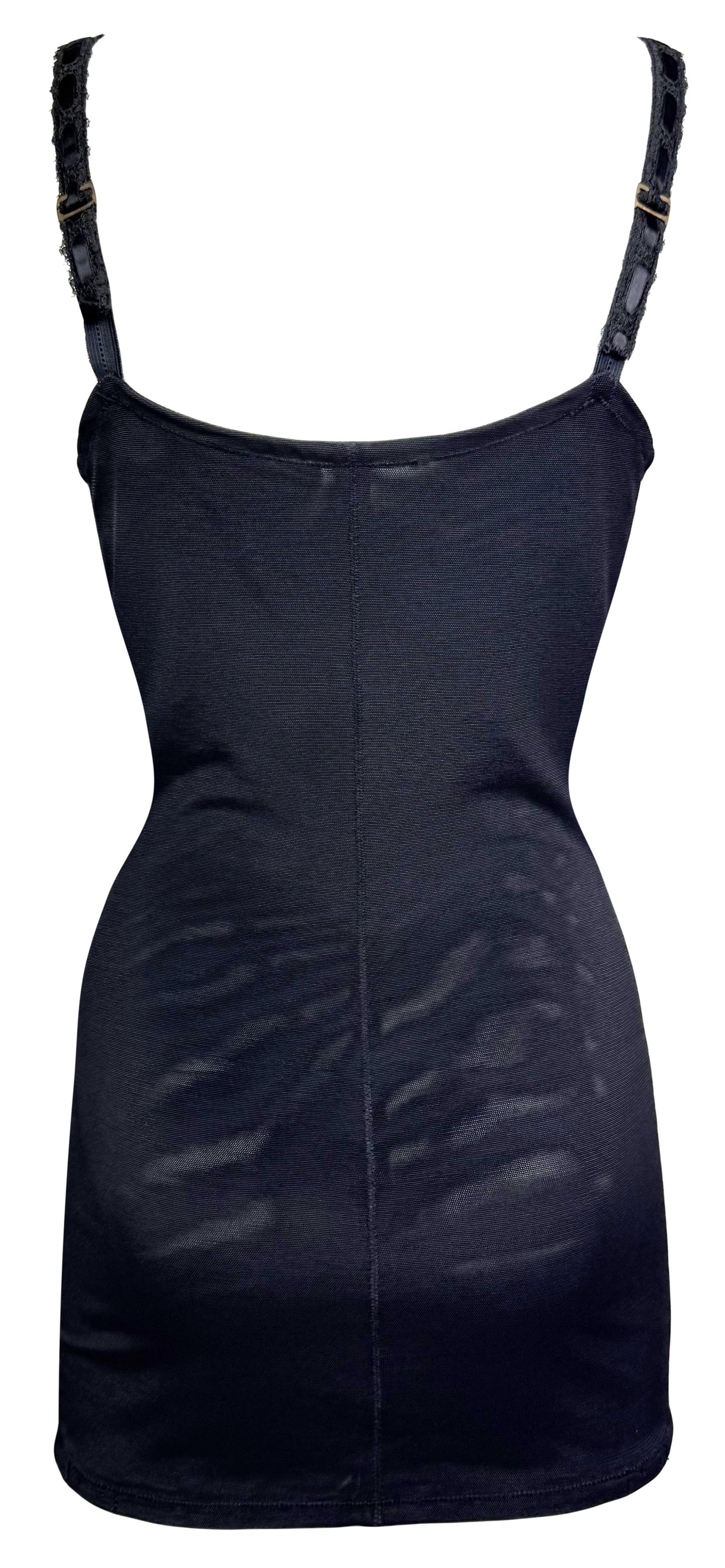 1950's Christian Dior Old Hollywood Starlet Pin-Up Sheer Black Nylon & Lace Cone Bra Mini Dress Lingerie