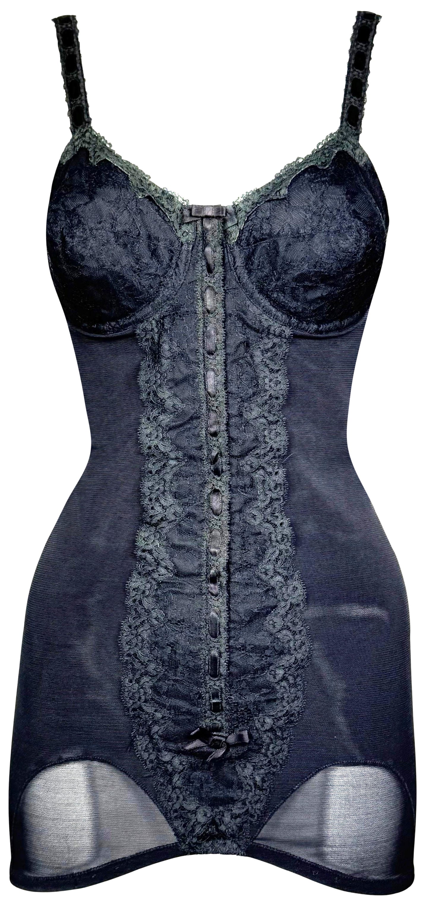 1950's Christian Dior Old Hollywood Starlet Pin-Up Sheer Black Nylon & Lace Cone Bra Mini Dress Lingerie