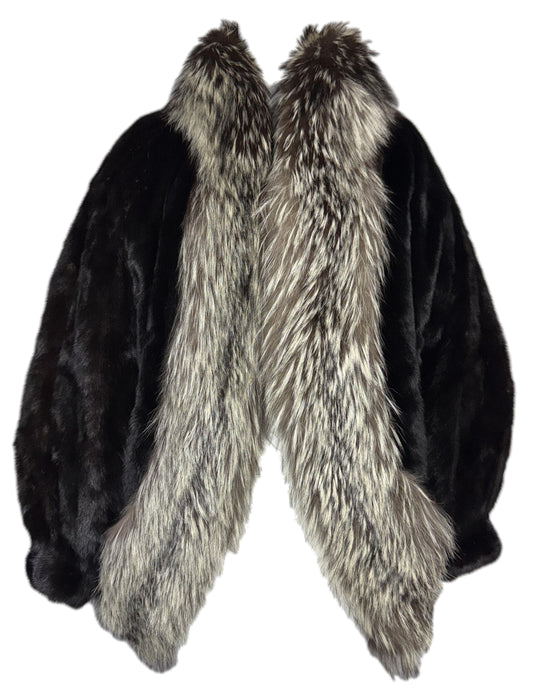 1980's Christian Dior Mink & Fox Fur Bat Wing Cocoon Coat Jacket