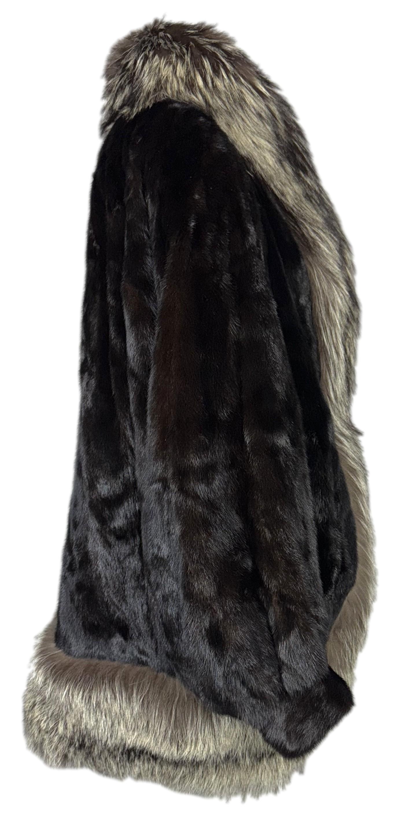 1980's Christian Dior Mink & Fox Fur Bat Wing Cocoon Coat Jacket