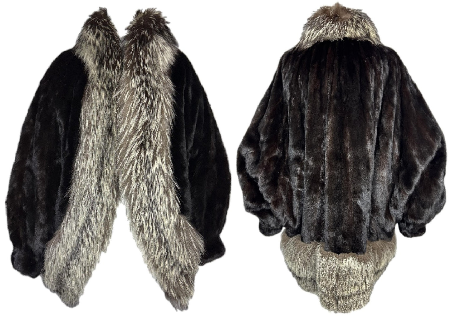 1980's Christian Dior Mink & Fox Fur Bat Wing Cocoon Coat Jacket