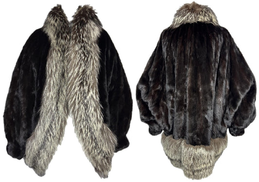 1980's Christian Dior Mink & Fox Fur Bat Wing Cocoon Coat Jacket