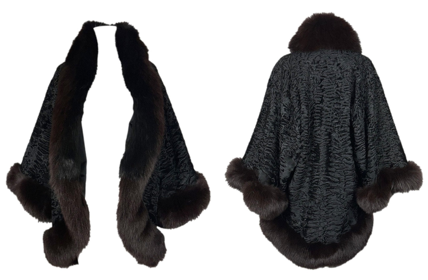 Vintage 1970's Christian Dior Black Broadtail & Fox Kimono Fur Coat