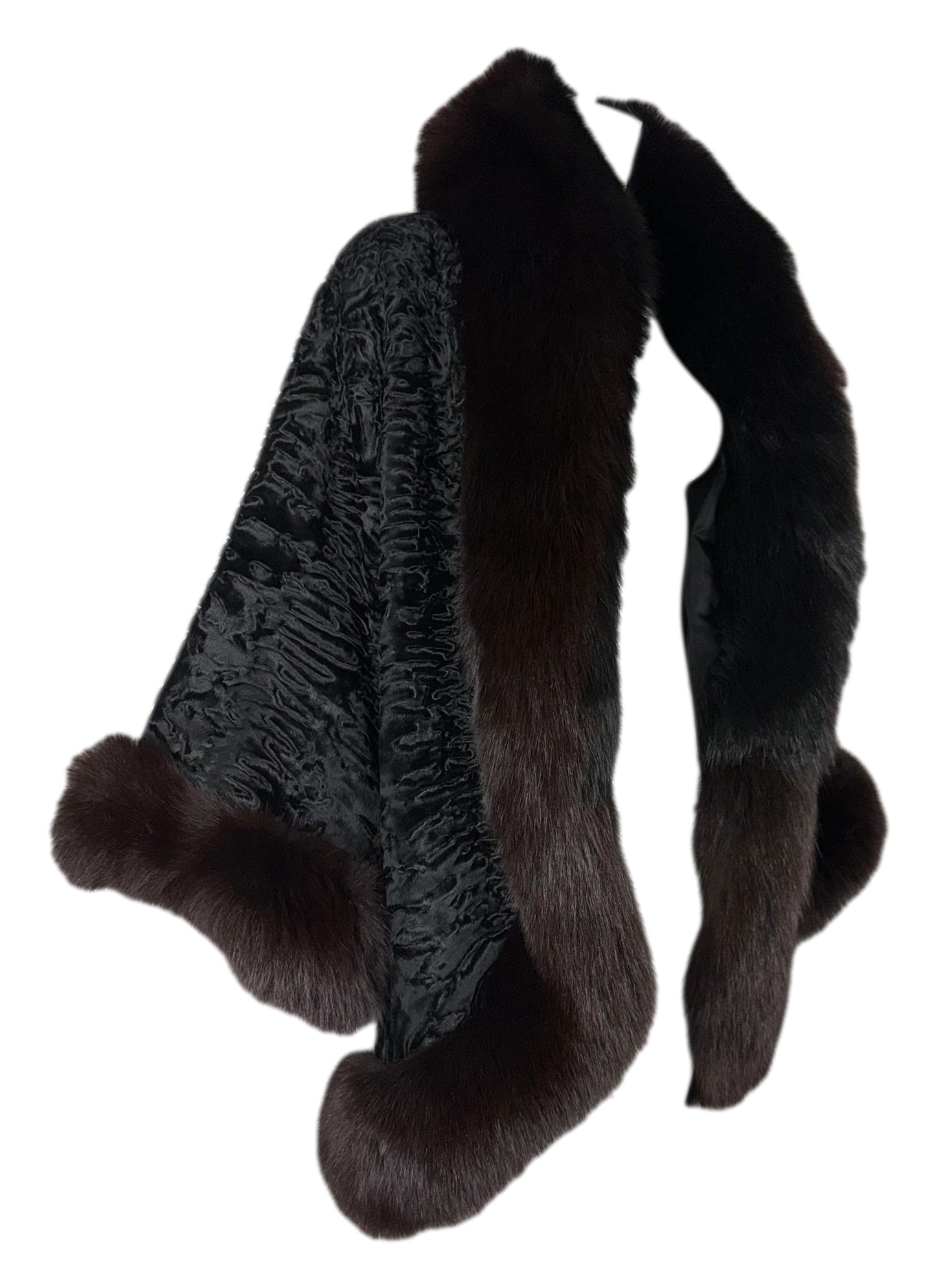 Vintage 1970's Christian Dior Black Broadtail & Fox Kimono Fur Coat