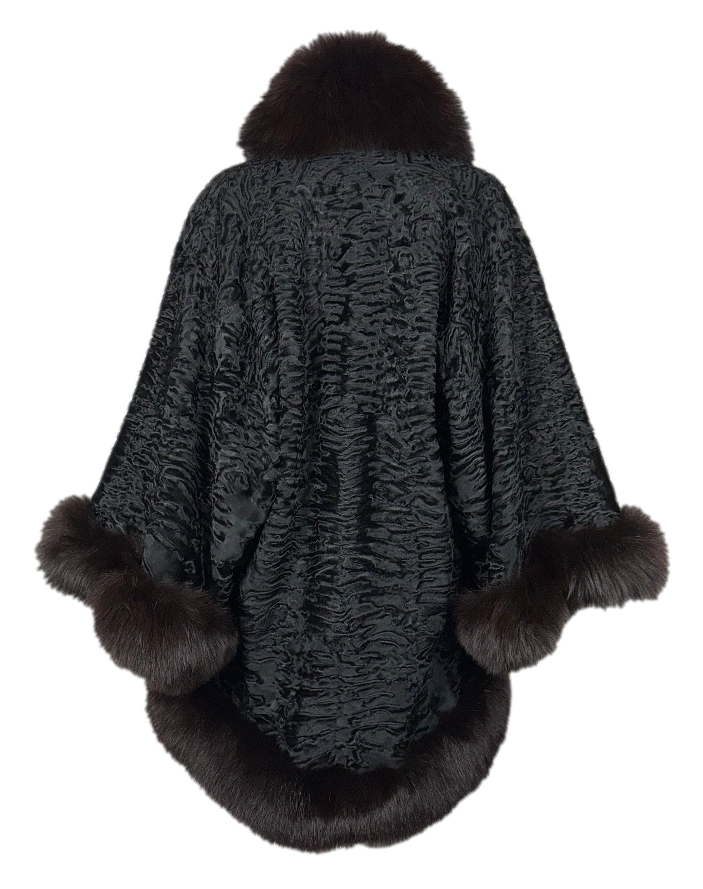 Vintage 1970's Christian Dior Black Broadtail & Fox Kimono Fur Coat