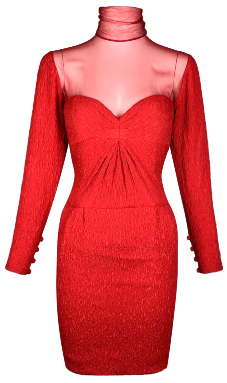 1980's Christian Dior Haute Couture Goth Queen of Hearts Sheer Red Silk Mini Dress