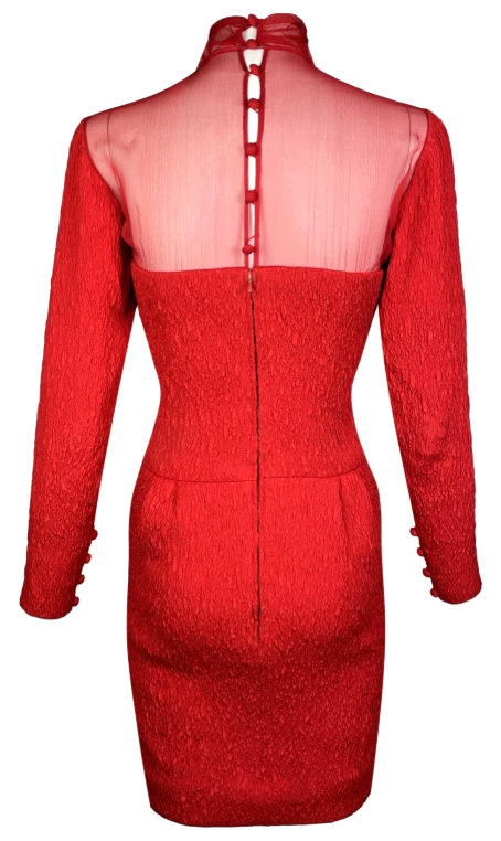 1980's Christian Dior Haute Couture Goth Queen of Hearts Sheer Red Silk Mini Dress