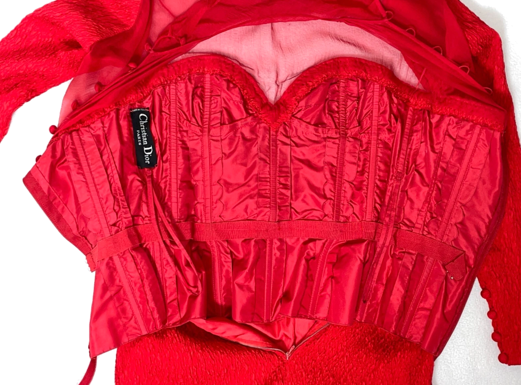 1980's Christian Dior Haute Couture Goth Queen of Hearts Sheer Red Silk Mini Dress