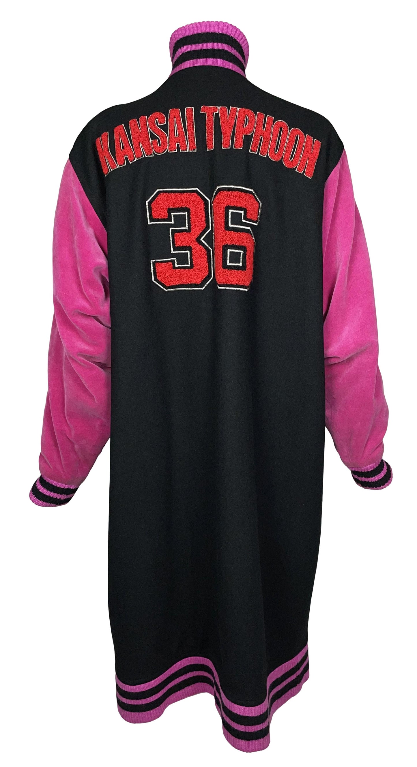 F/W 1980 Kansai Yamamoto Black & Pink Baggy Hip-Hop Long Letterman Jacket Coat