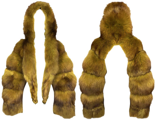 Vintage 1980's Fendi x Karl Lagerfeld Green & Brown Fox Fur Hooded Cropped Jacket Coat