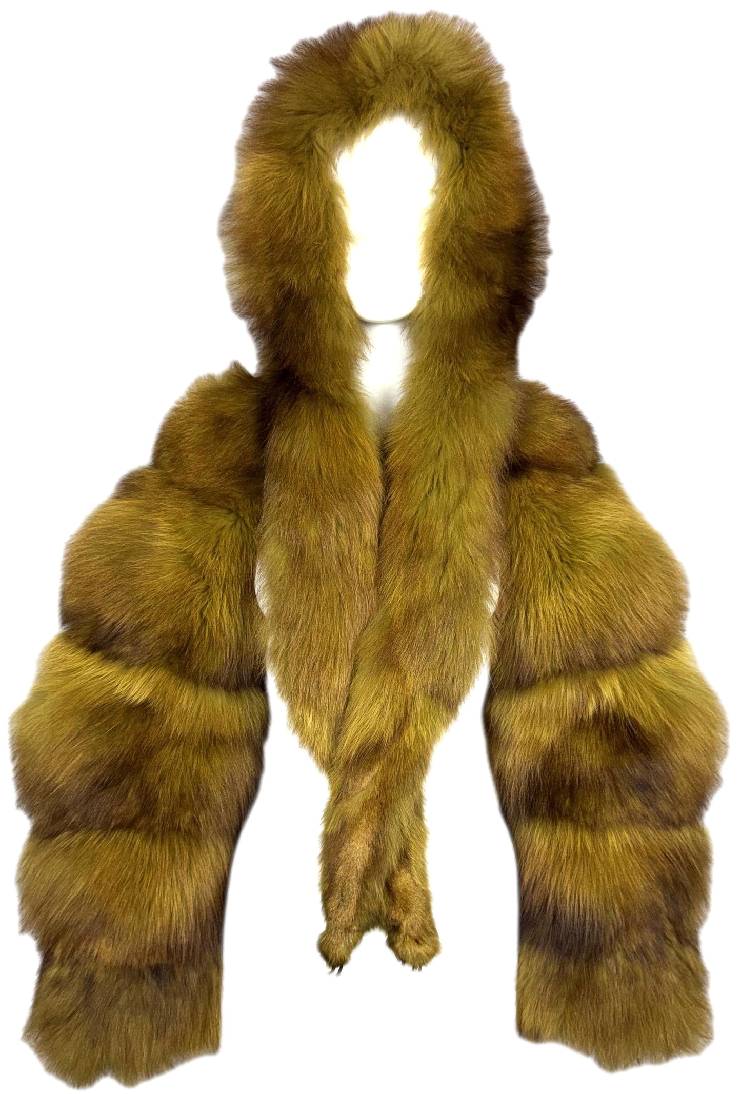 Vintage 1980's Fendi x Karl Lagerfeld Green & Brown Fox Fur Hooded Cropped Jacket Coat